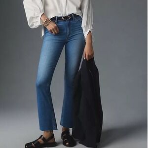 PAIGE Colette Crop Flare Jeans High Rise Raw Hem Blue Distressed Size 28